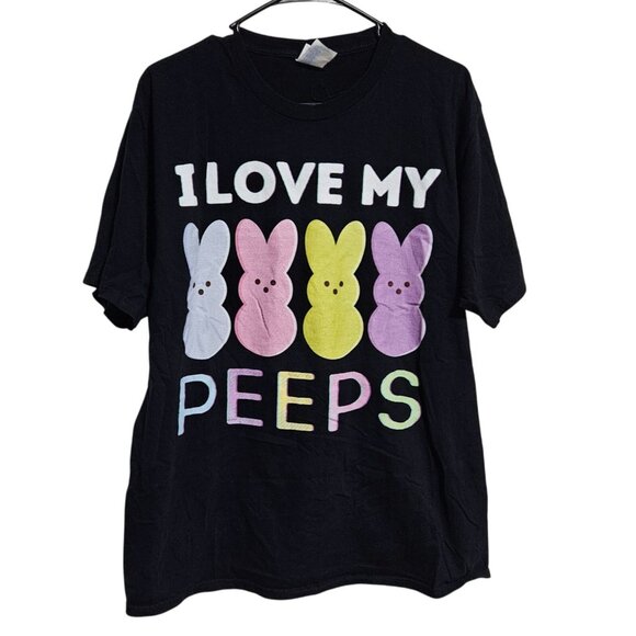 I Love My Peeps Graphic T-Shirt Mens Size XL Easter Bunny Short Sleeve Black - Picture 1 of 5
